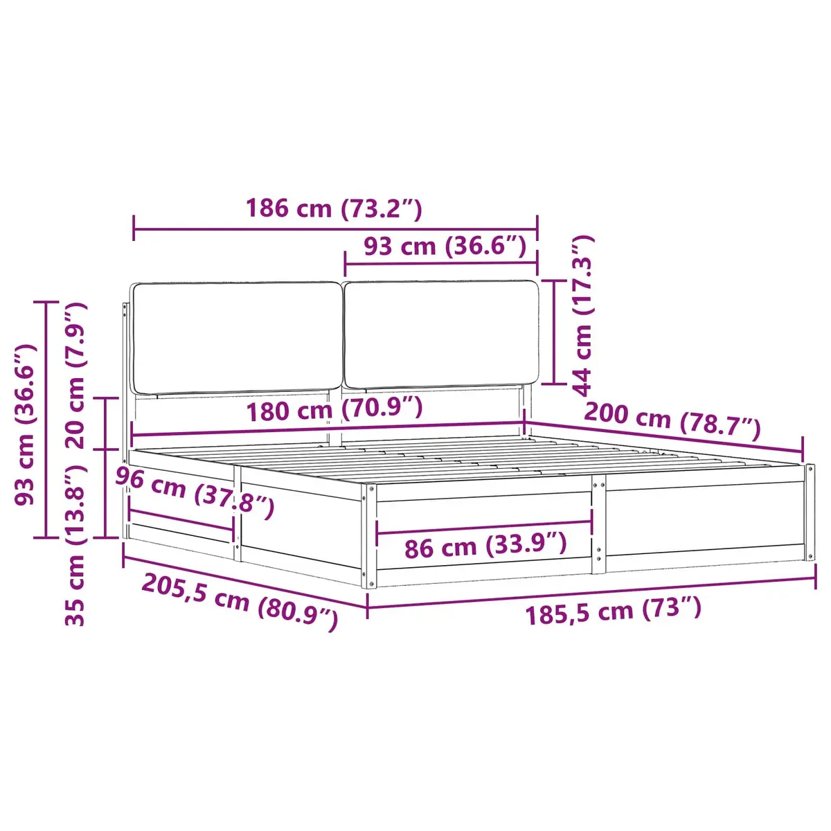 Bed Frame with Upholstered Headboard Dark Grey 180 x 200 cm Modern Bedroom