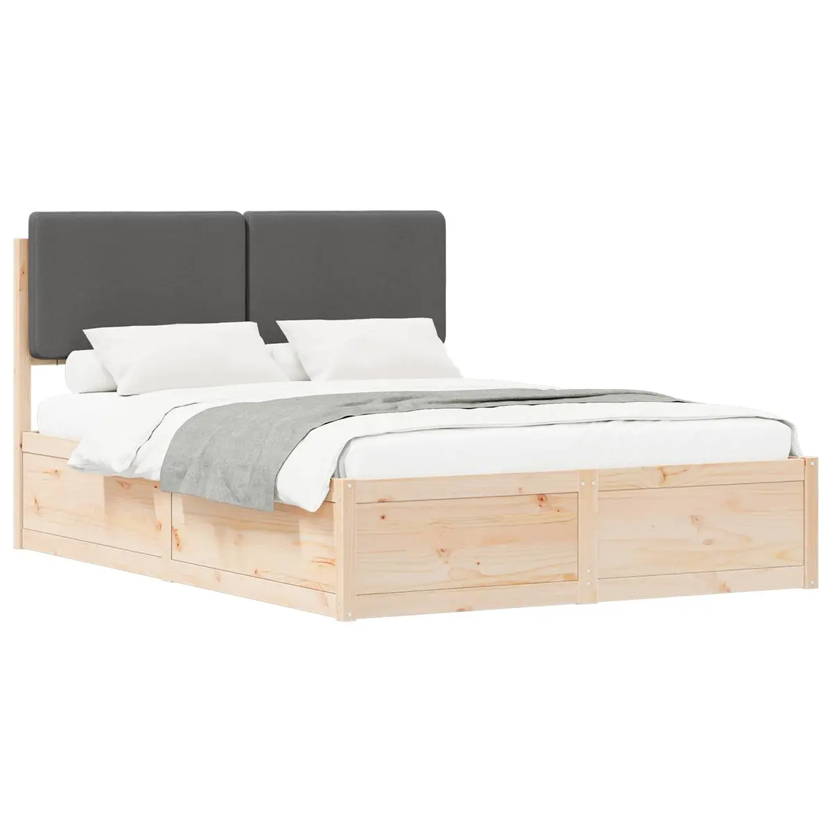 Bed Frame Wooden Grey 150 x 200 cm Upholstered Headboard Platform Slats