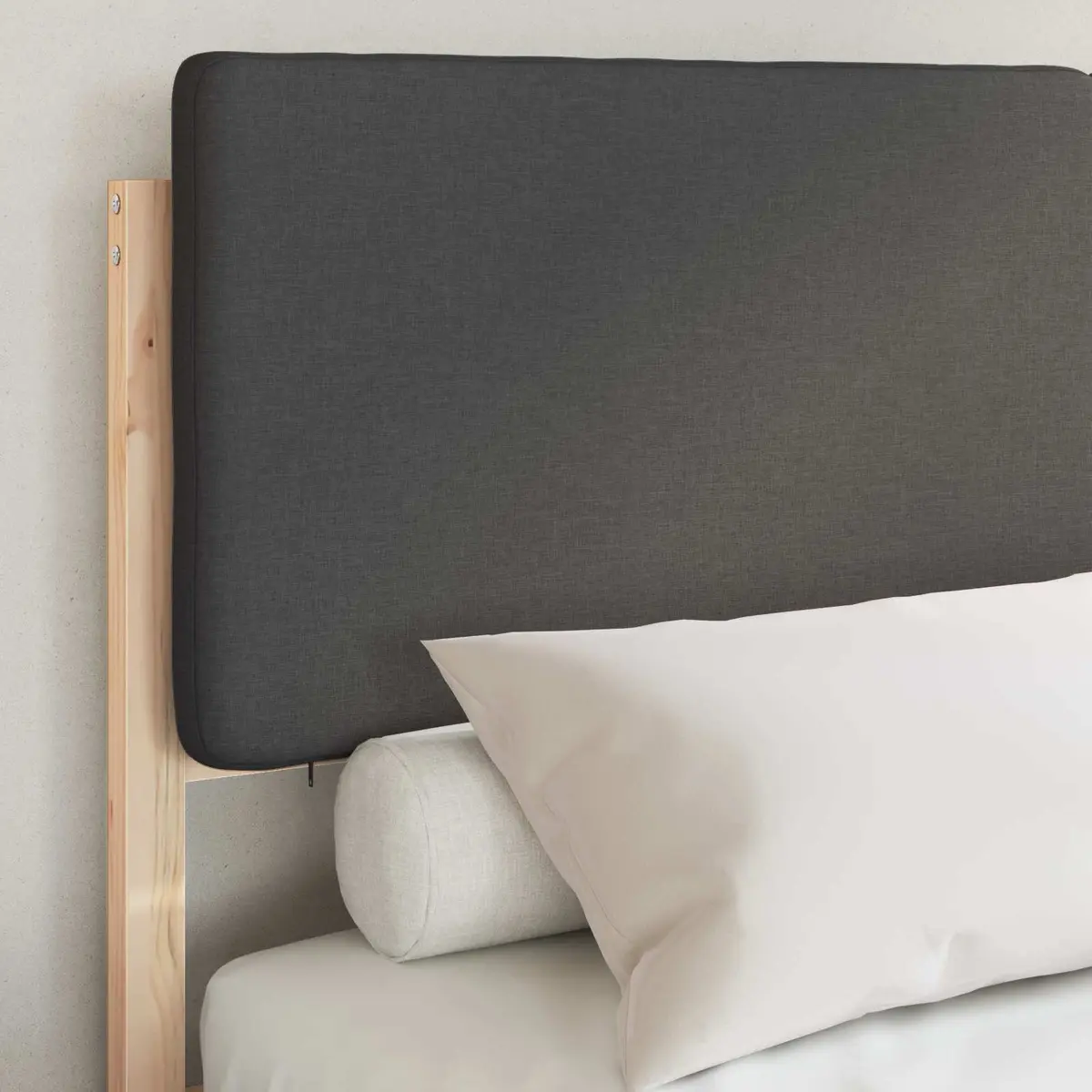 Bed Frame with Upholstered Headboard Grey 135 x 190 cm Modern Bedroom Furniture