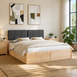 Functional Grey Bed Frame with Upholstered Headboard 180 x 200 cm