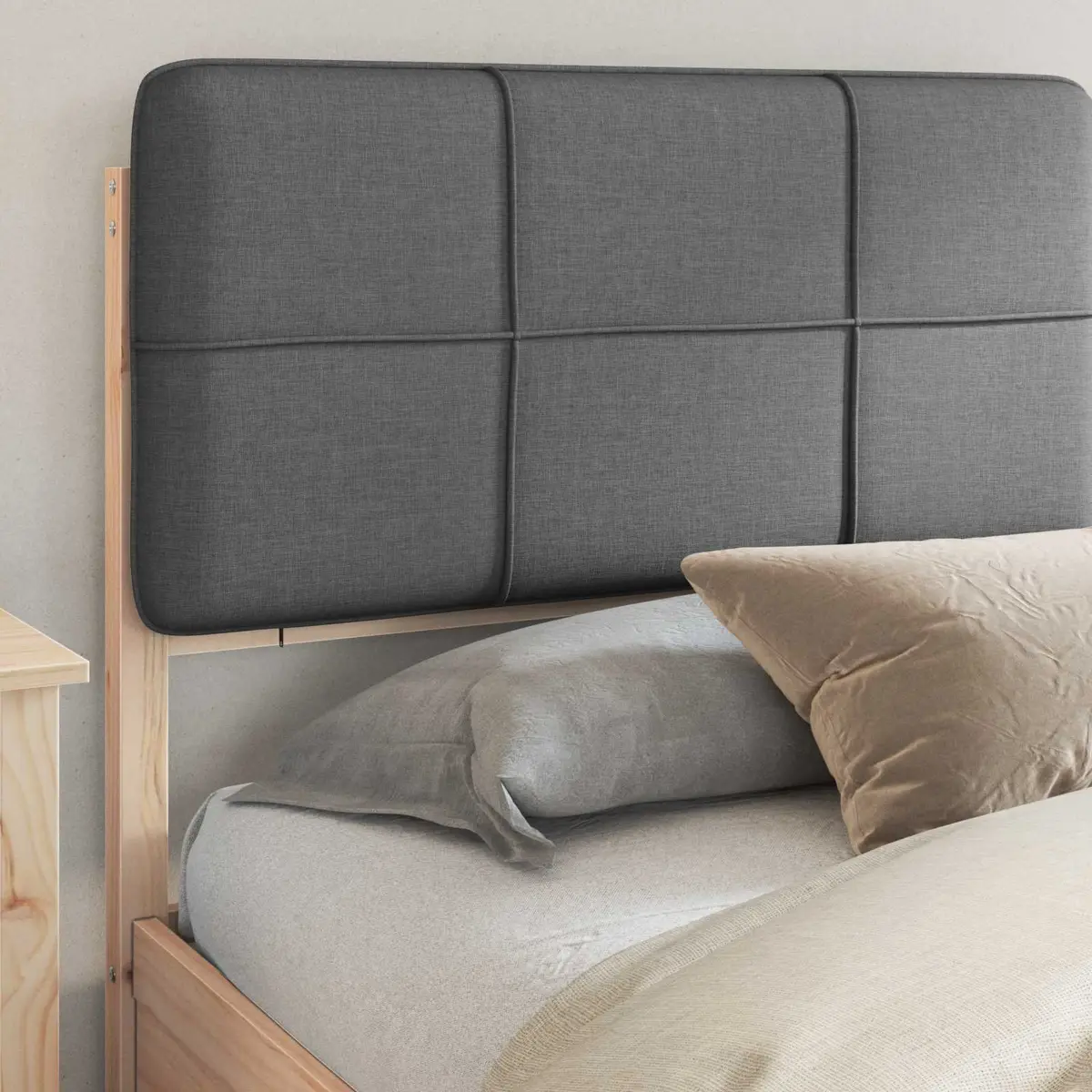 Grey Bed Frame with Upholstered Headboard 180 x 200 cm