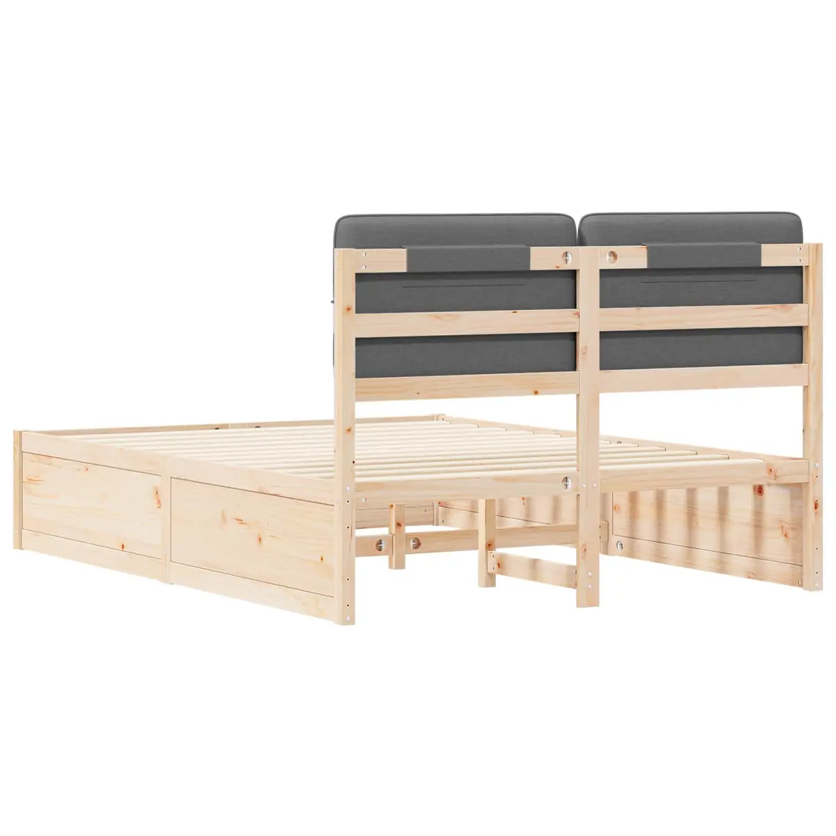 Bed Frame Solid Pine Wood 150 x 200 cm Grey Upholstered Headboard Modern Platform