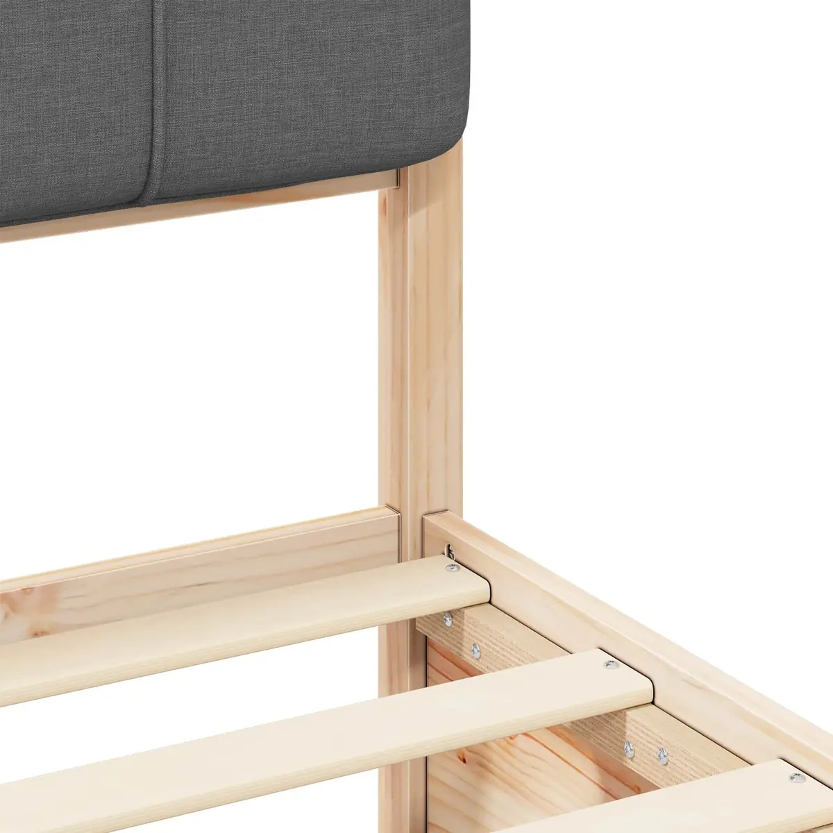 Bed Frame Solid Pine Wood 150 x 200 cm Grey Upholstered Headboard Modern Platform