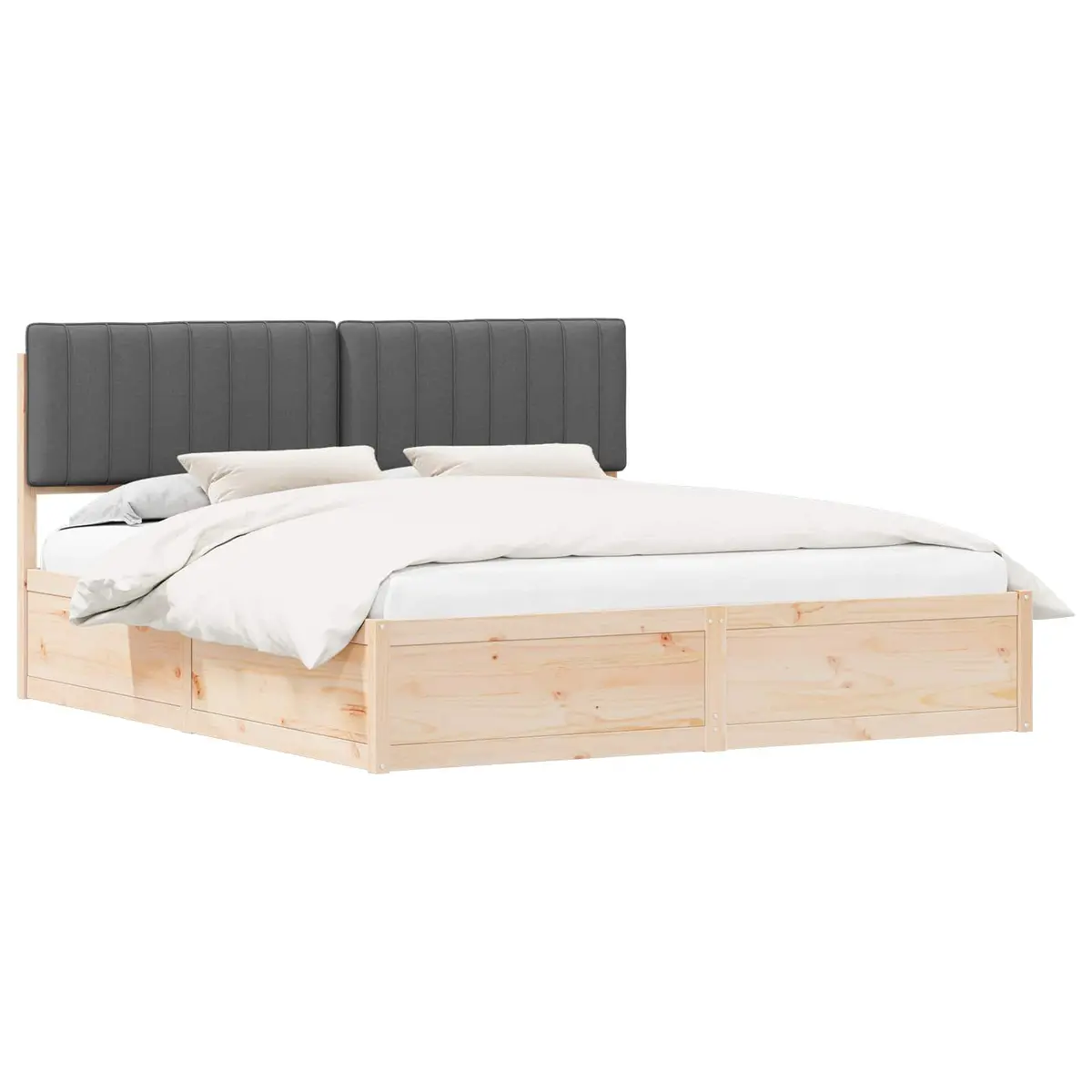 Upholstered Bed Frame Solid Pine Wood 180x200cm Dark Grey Headboard