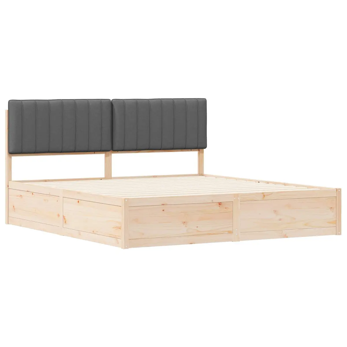 Upholstered Bed Frame Solid Pine Wood 180x200cm Dark Grey Headboard
