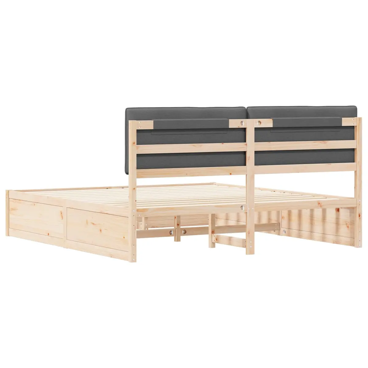 Upholstered Bed Frame Solid Pine Wood 180x200cm Dark Grey Headboard