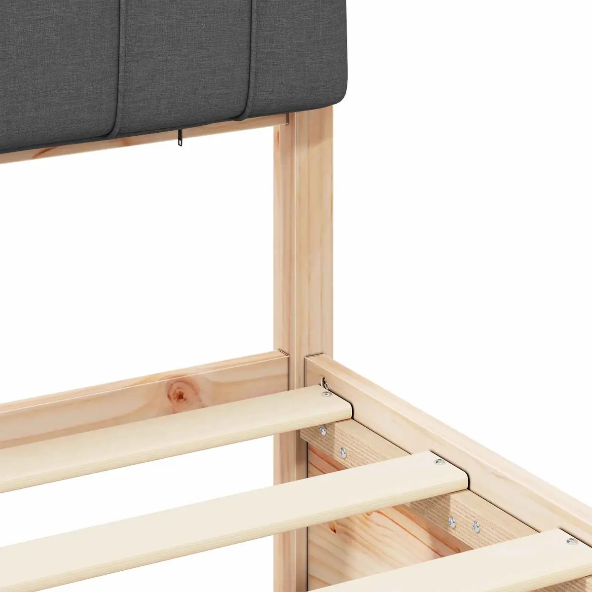 Wooden Bed Frame with Upholstered Headboard Platform Slatted Base Grey 150x200cm