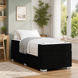 Bed Frame with Mattress 90 x 190 cm Black Fabric Box Spring Modern Bedroom