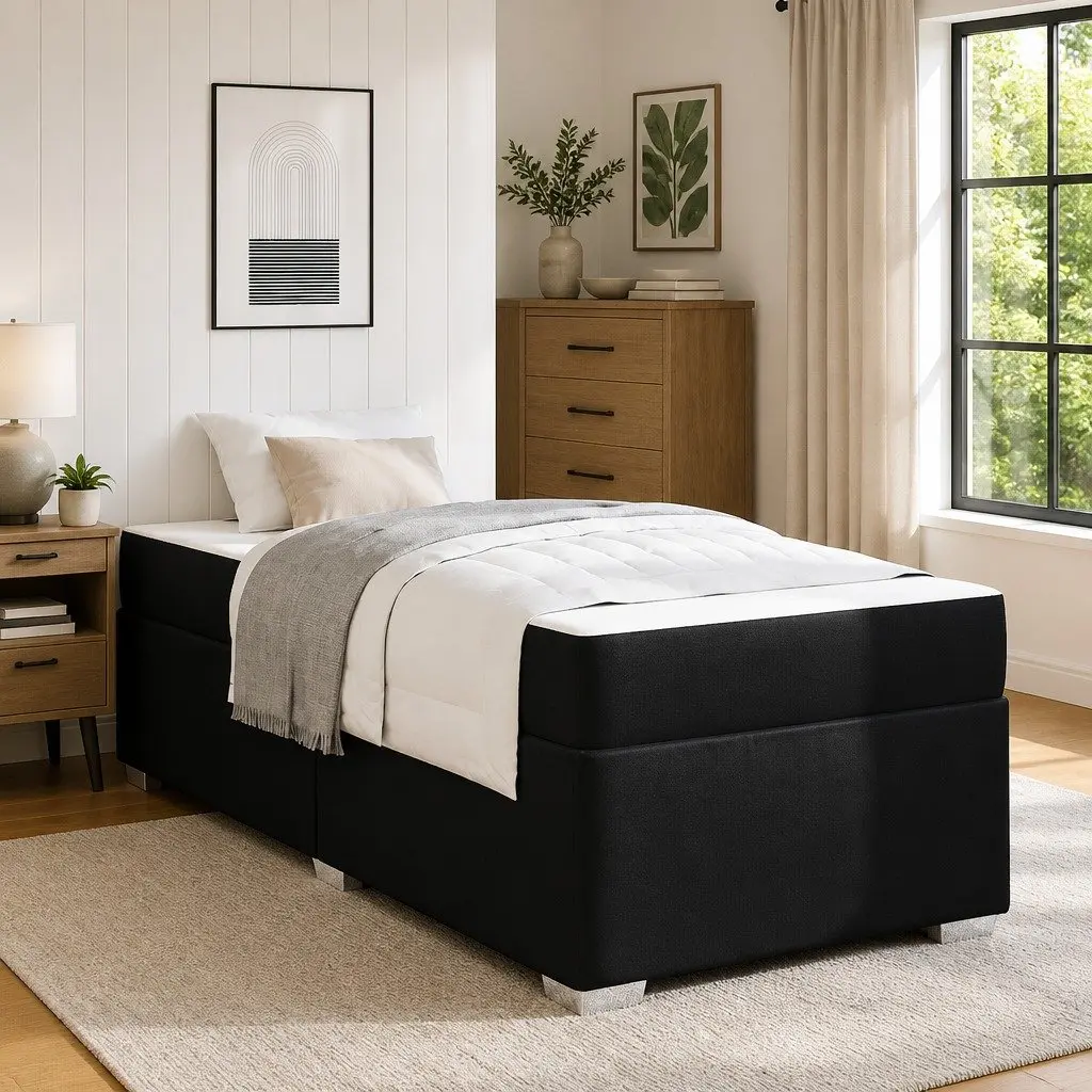 Bed Frame with Mattress Fabric Black 90 x 190 cm