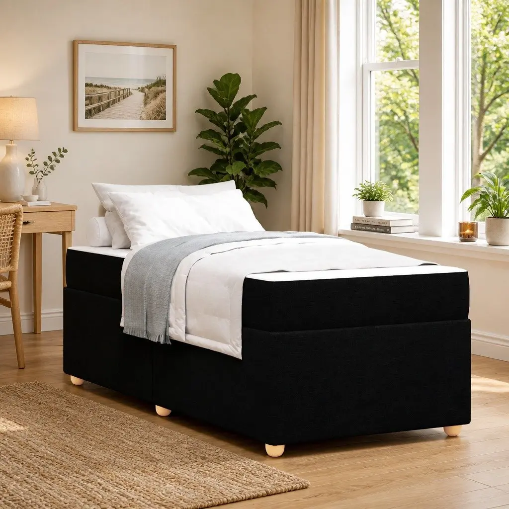 Black Bed Frame with Mattress for Home Use 90 x 190 cm