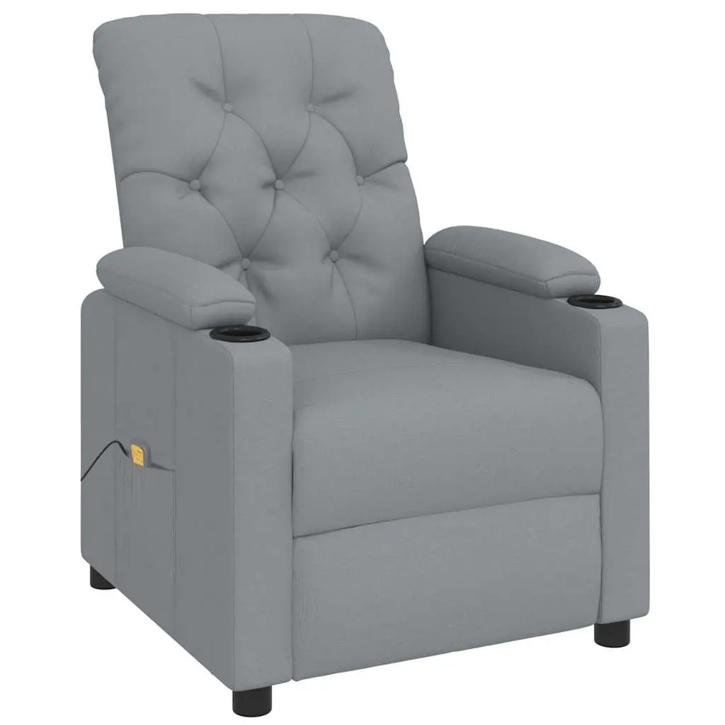 Massage Chair Manual Recline Light Grey Fabric 3 Adjustable Positions 6 Vibration Points