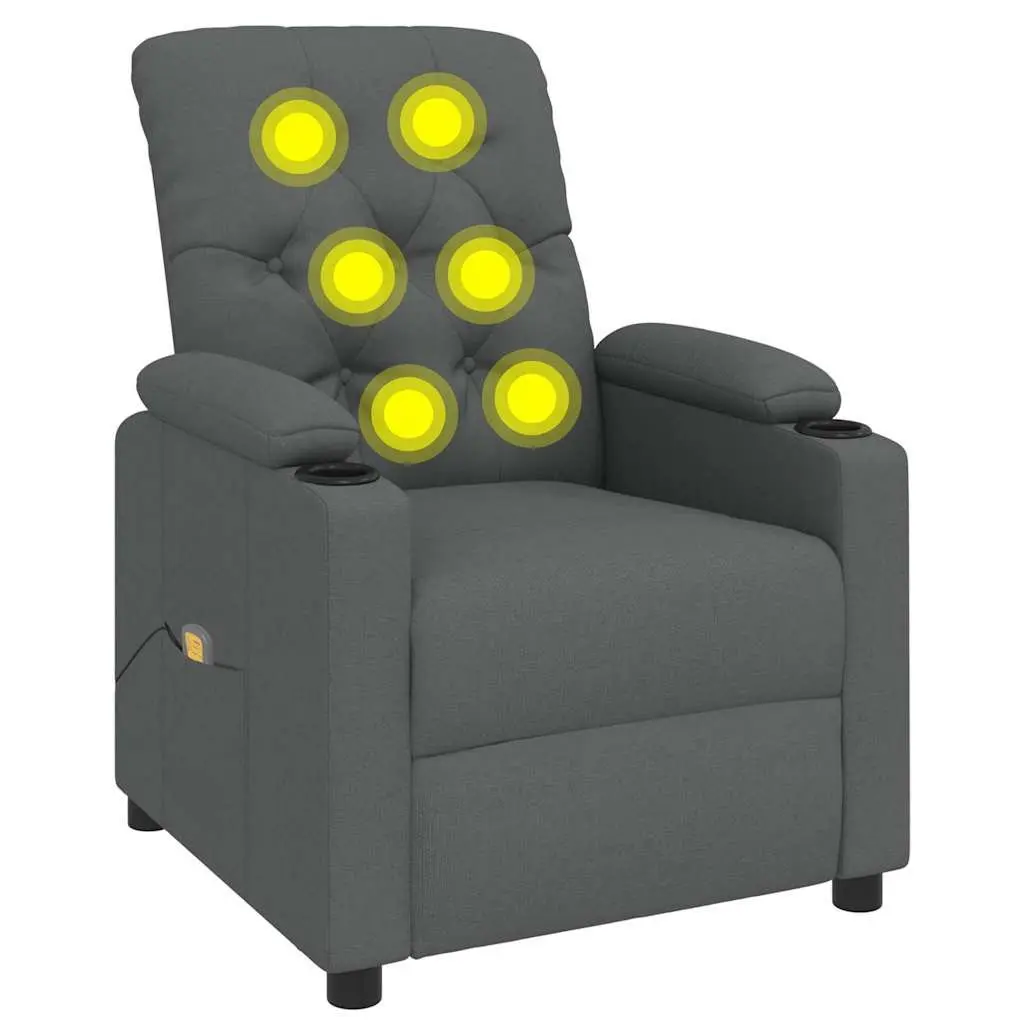 Electric Massage Chair Grey Fabric Reclining Armchair 6 Vibration Points Manual Adjustment