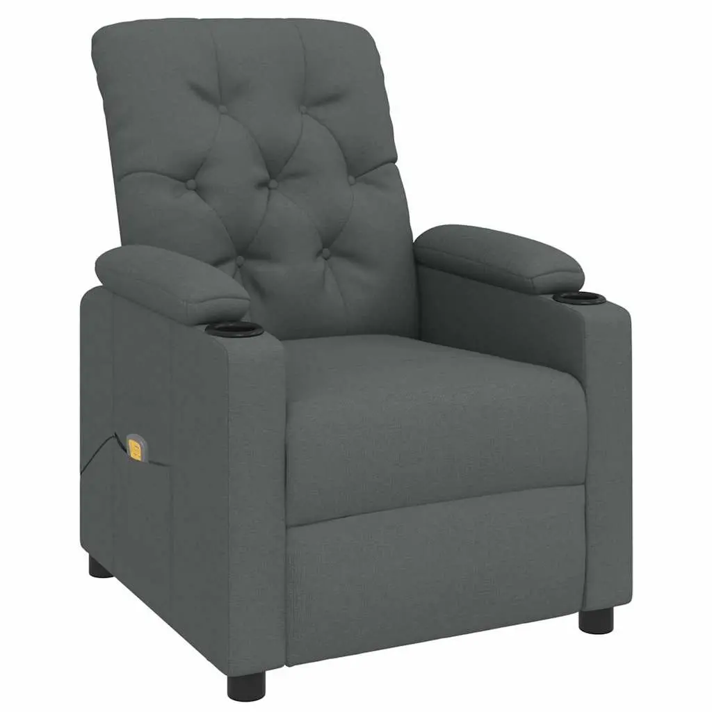 Electric Massage Chair Grey Fabric Reclining Armchair 6 Vibration Points Manual Adjustment
