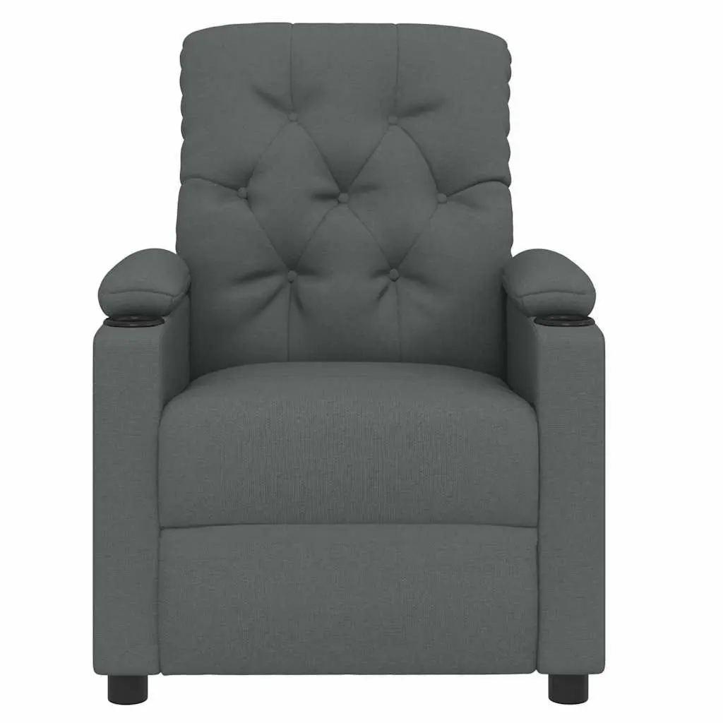 Electric Massage Chair Grey Fabric Reclining Armchair 6 Vibration Points Manual Adjustment