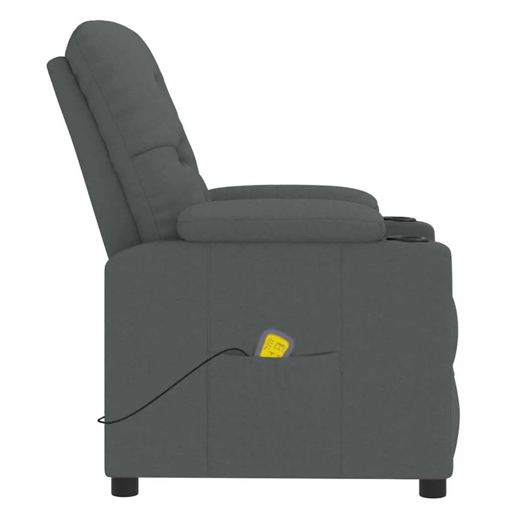 Electric Massage Chair Grey Fabric Reclining Armchair 6 Vibration Points Manual Adjustment