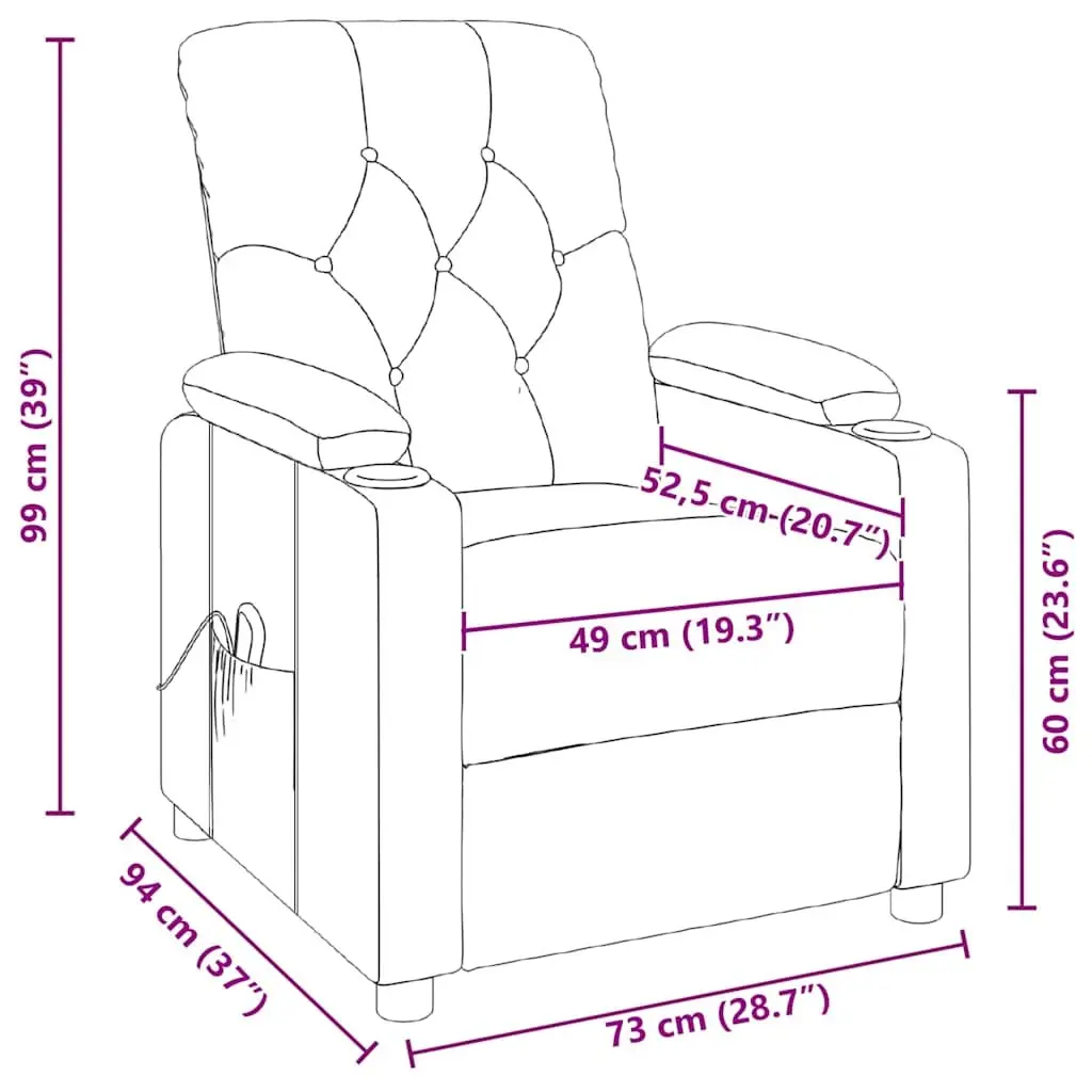 Electric Massage Chair Grey Fabric Reclining Armchair 6 Vibration Points Manual Adjustment