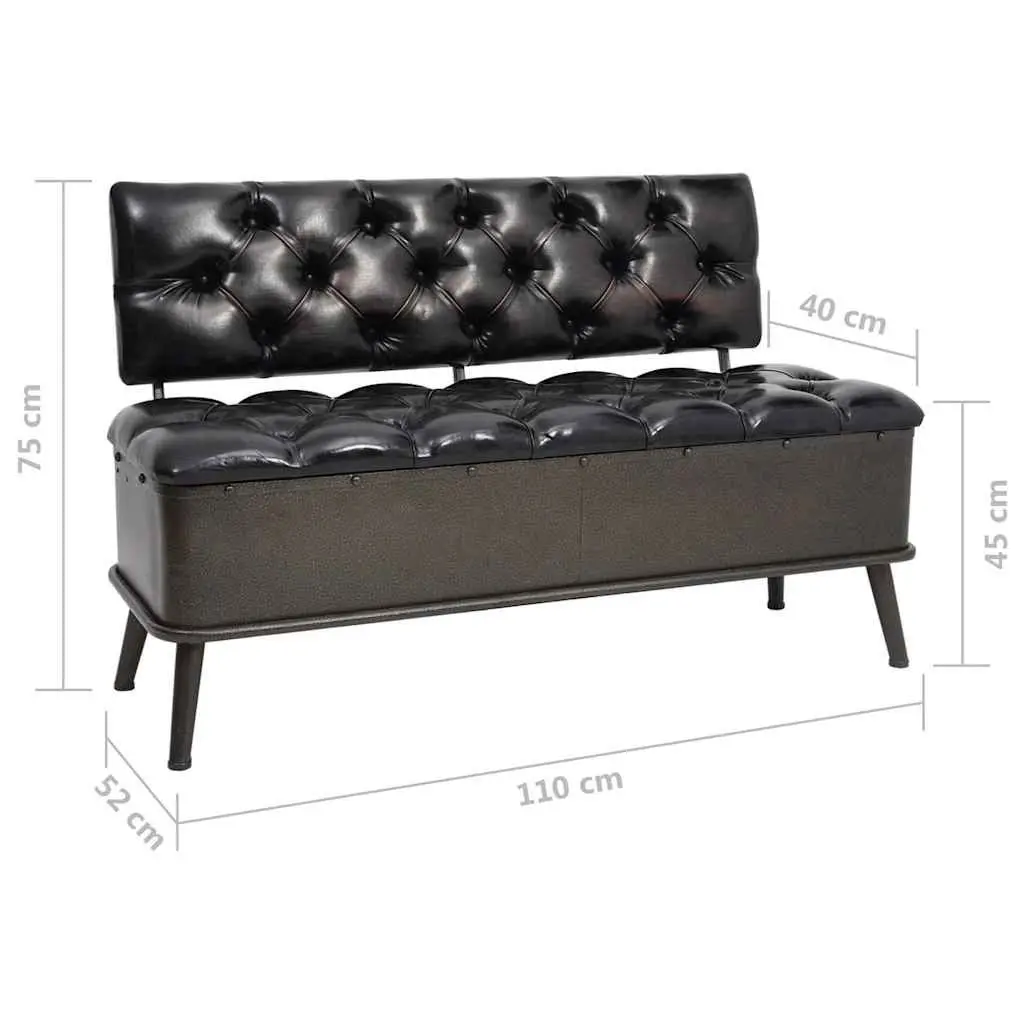 Storage Bench with Backrest 110cm Black Faux Leather Foam Padded Seat Hallway