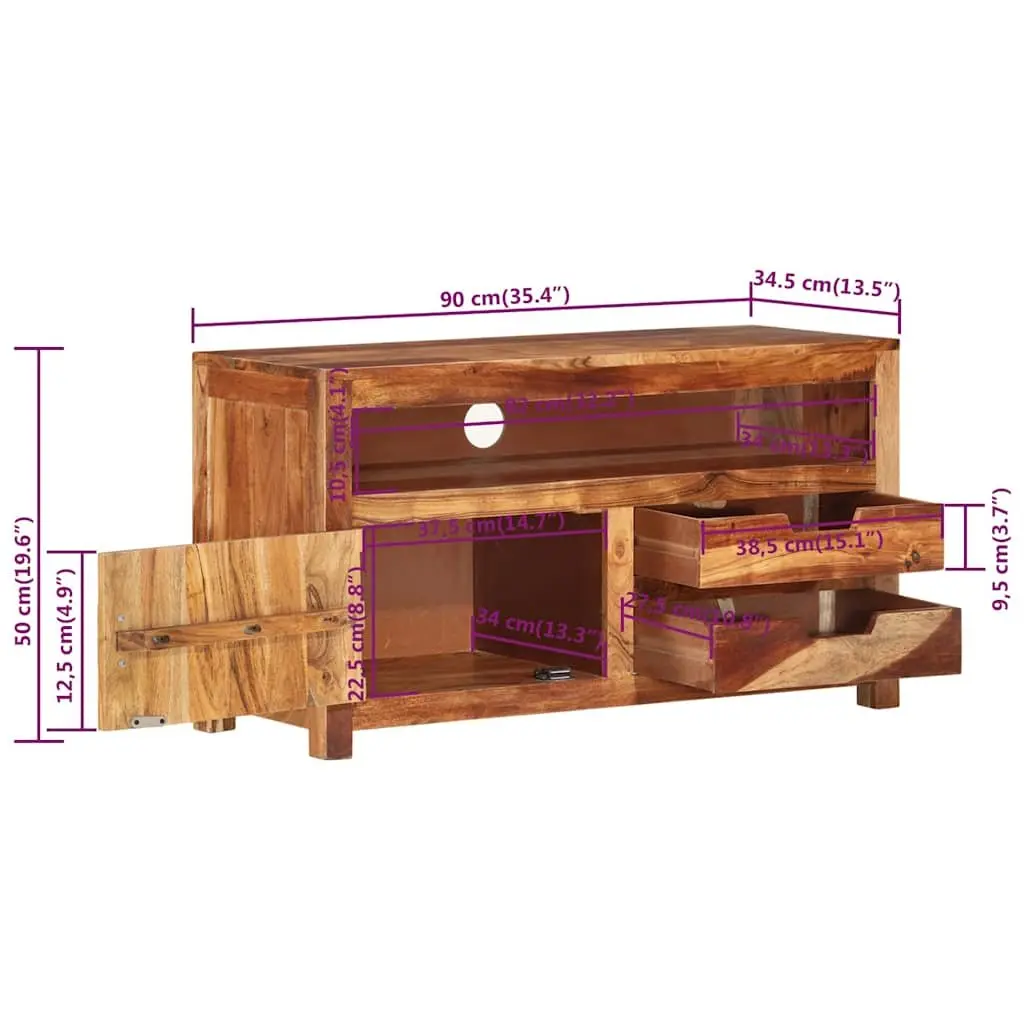Wooden TV Cabinet 90x34.5x50 cm Solid Acacia Wood Lowboard Storage Unit