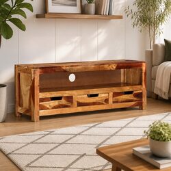 110cm Solid Wood TV Cabinet with Storage