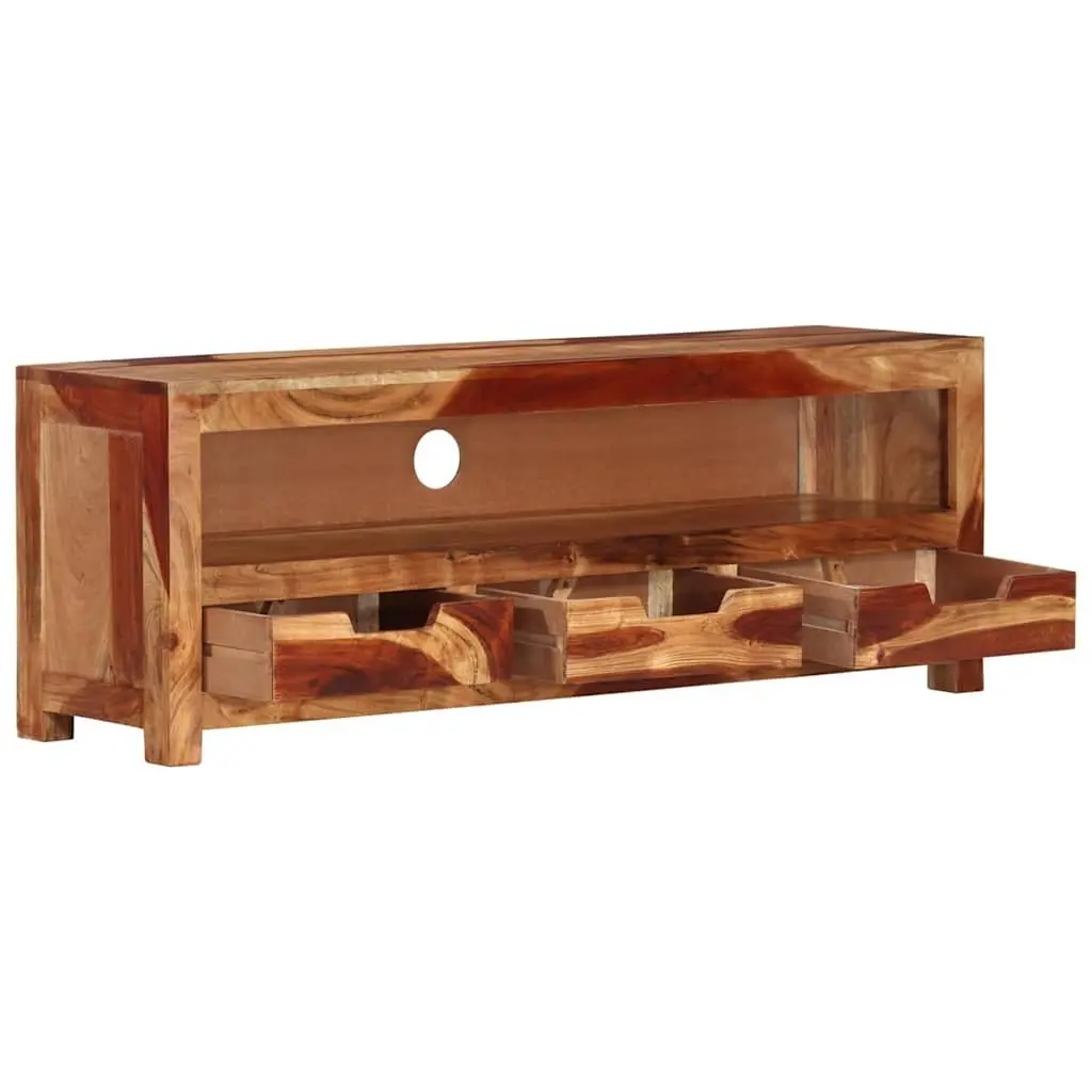 Solid Wood TV Cabinet Acacia 110cm Brown Entertainment Unit with 1 Shelf and 3 Drawers