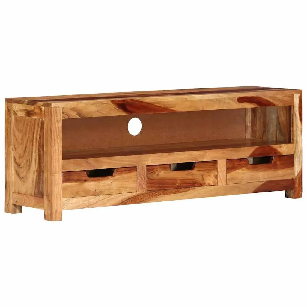 Solid Wood TV Cabinet Acacia 110cm Brown Entertainment Unit with 1 Shelf and 3 Drawers