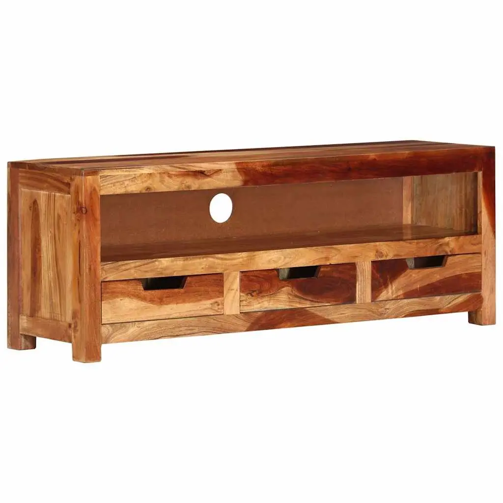 Solid Wood TV Cabinet Acacia 110cm Brown Entertainment Unit with 1 Shelf and 3 Drawers