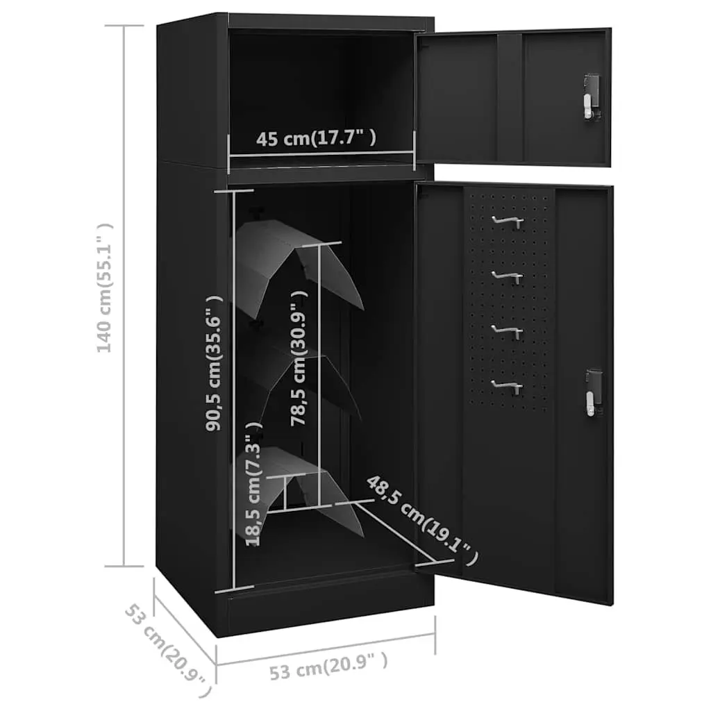 Horse Tack Storage Locker Black Steel 53x53x140cm with Lockable Doors