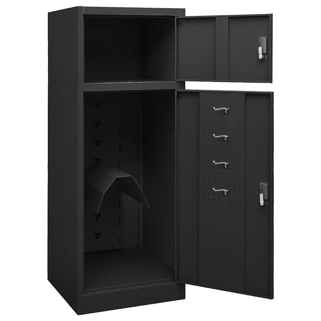 Anthracite Steel Saddle Storage Cabinet 53x53x140cm Lockable Doors 2 Compartments Equestrian Tack Room Equipment