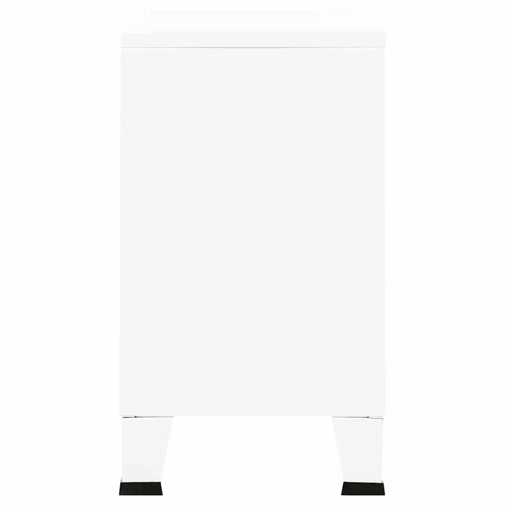 Industrial Sideboard Metal Frame Glass Door White Storage Cabinet 105W x 35D x 62H cm