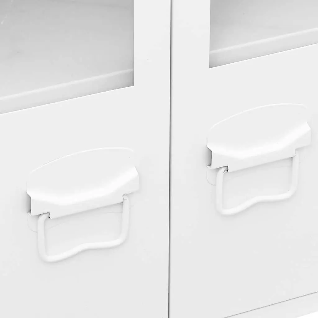 Industrial Sideboard Metal Frame Glass Door White Storage Cabinet 105W x 35D x 62H cm