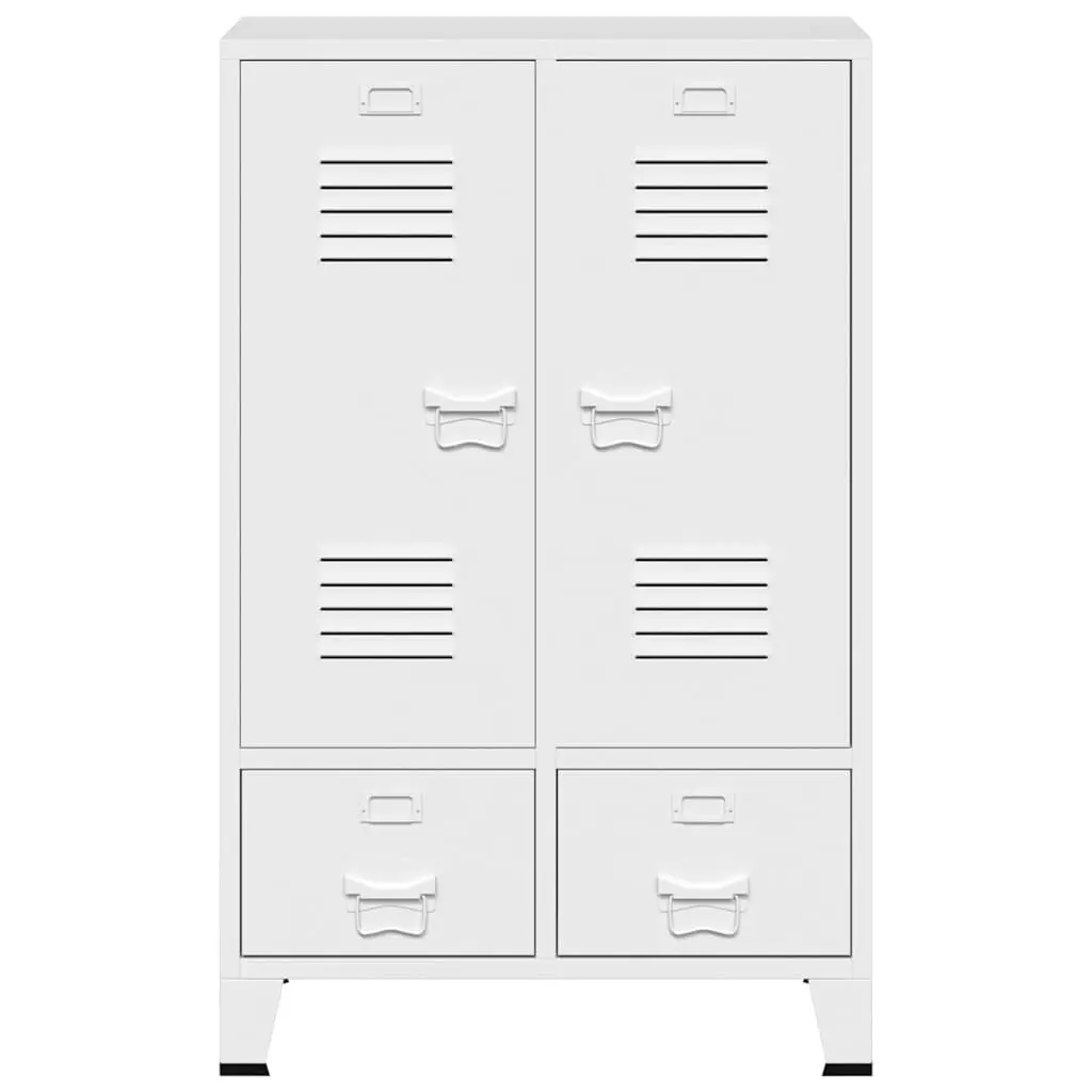 Industrial Storage Cabinet Steel 67W x 35D x 107H cm White 2 Drawers 2 Shelves Ventilation Holes