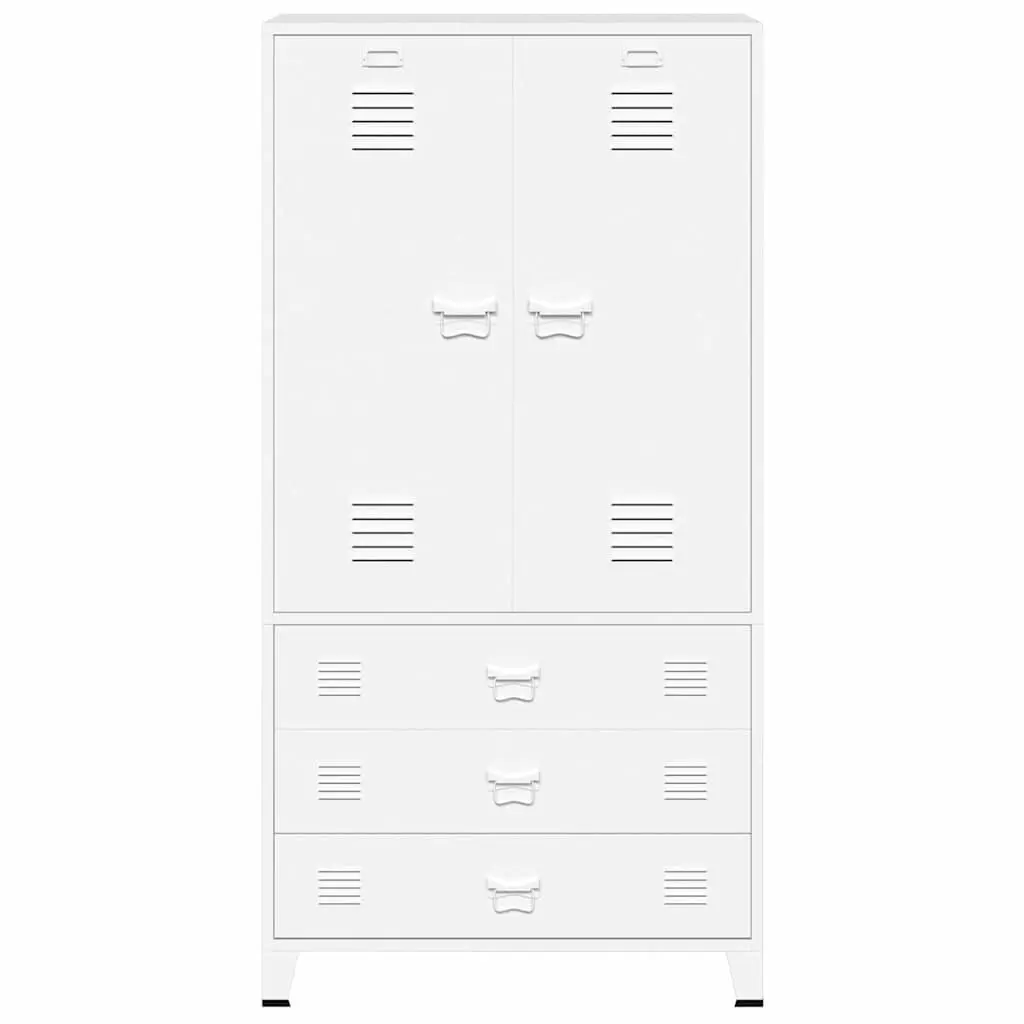 Industrial Metal Wardrobe Cabinet Storage White 90x50x180 cm Shelves Hanger