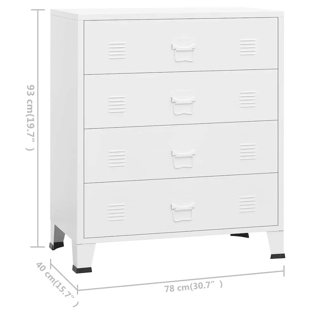 4-Drawer Storage Cabinet Metal Unit White Industrial Style 78W x 40D x 93H cm