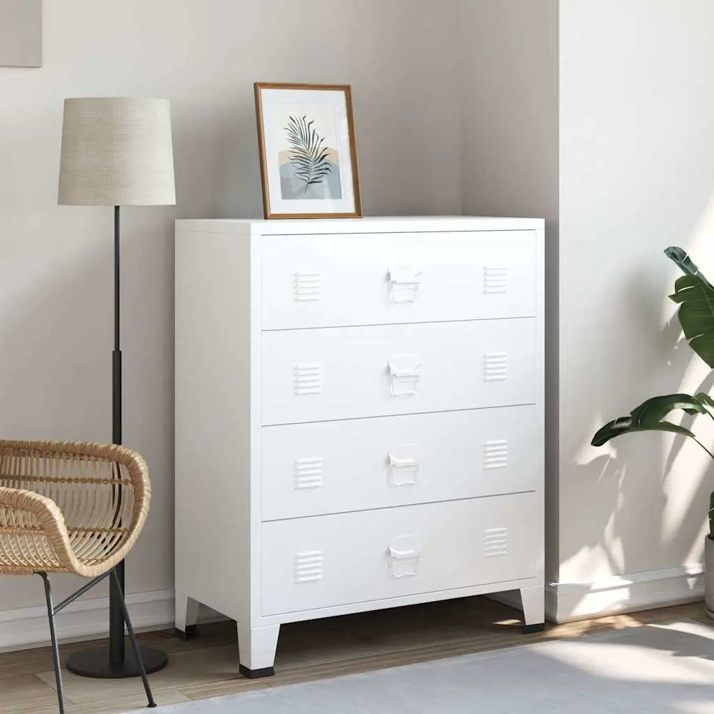 4-Drawer Storage Cabinet Metal Unit White Industrial Style 78W x 40D x 93H cm