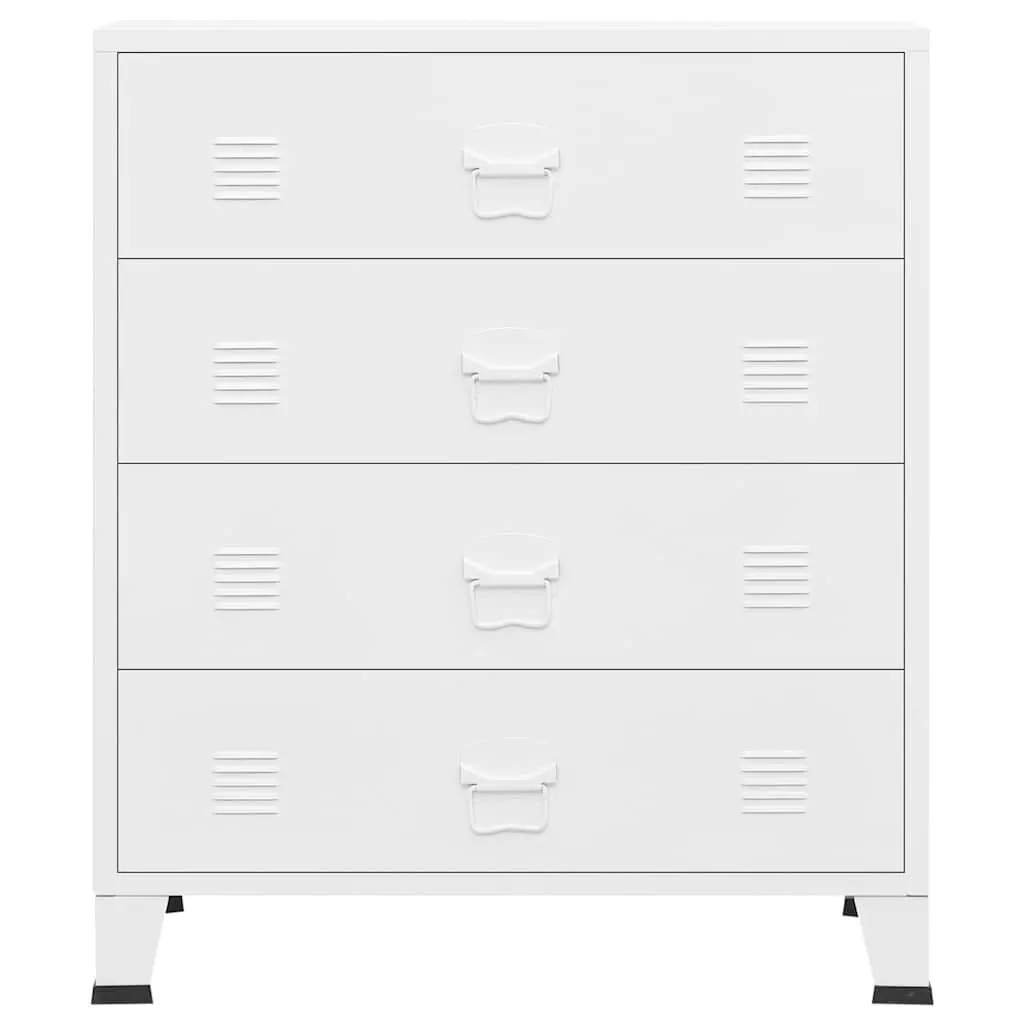 4-Drawer Storage Cabinet Metal Unit White Industrial Style 78W x 40D x 93H cm