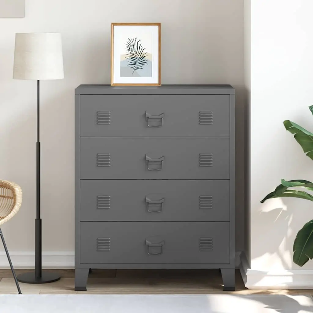 Metal Storage Cabinet Anthracite Organiser 4 Drawer Industrial Style Home Furniture