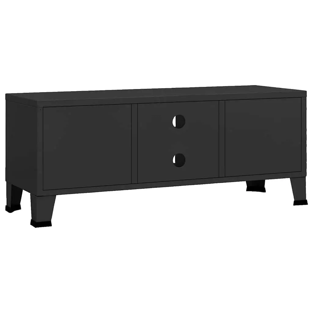 Industrial TV Cabinet Black Metal Storage Unit with Doors Shelves and Cable
