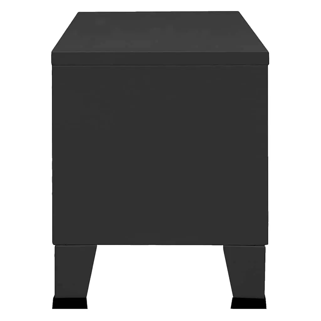 Industrial TV Cabinet Black Metal Storage Unit with Doors Shelves and Cable
