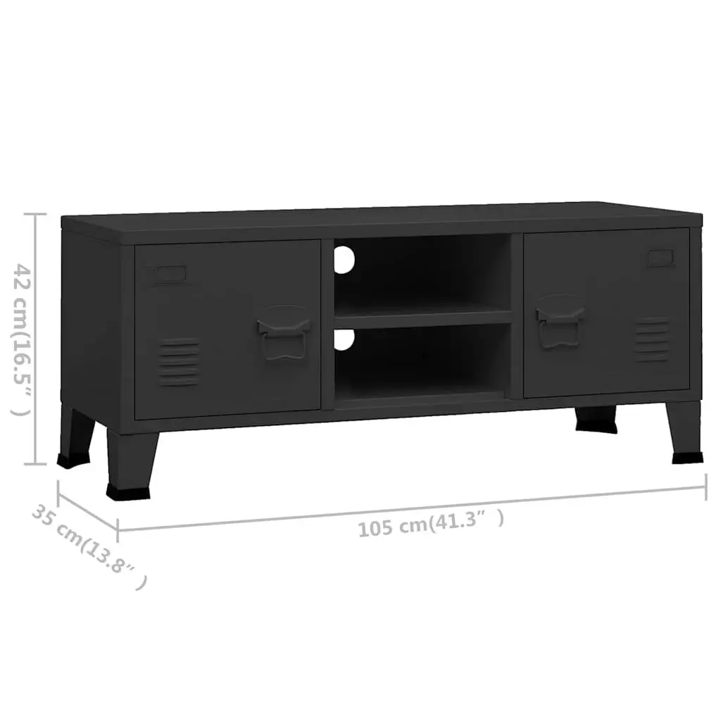 Industrial TV Cabinet Black Metal Storage Unit with Doors Shelves and Cable