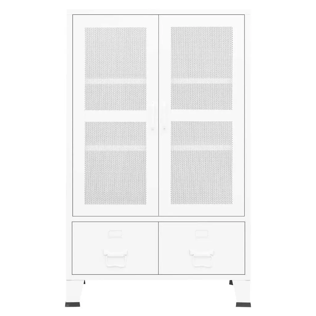 Industrial Storage Chest 70x40x115cm White Metal Cabinet with Drawers Shelves