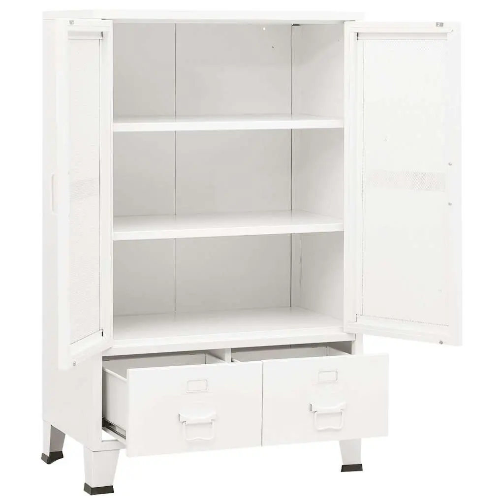 Industrial Storage Chest 70x40x115cm White Metal Cabinet with Drawers Shelves