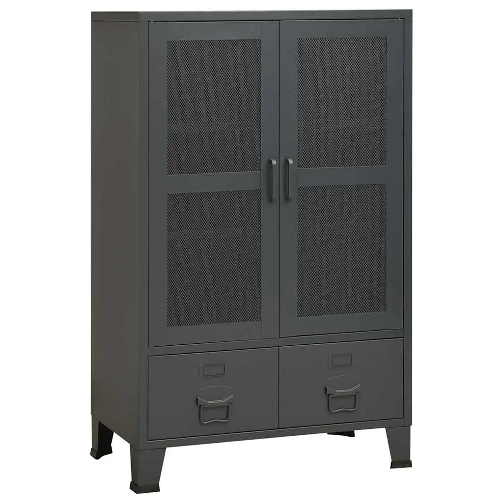 Industrial Storage Chest Metal 2 Drawers 2 Shelves Mesh Doors Anthracite