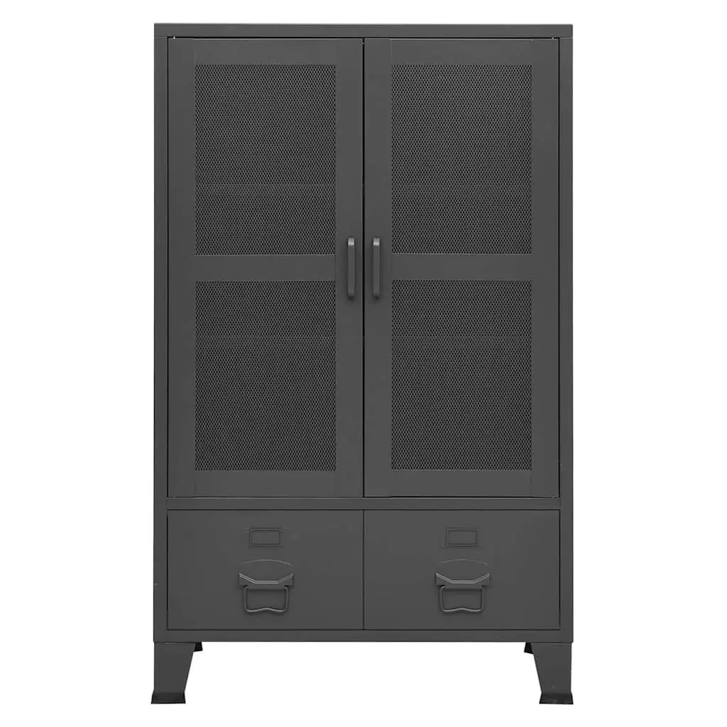 Industrial Storage Chest Metal 2 Drawers 2 Shelves Mesh Doors Anthracite