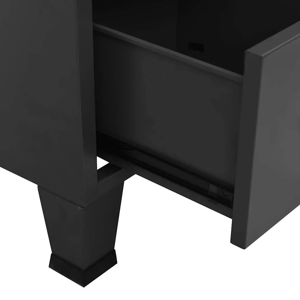 Industrial Storage Chest Metal 2 Drawers 2 Shelves Mesh Doors Anthracite