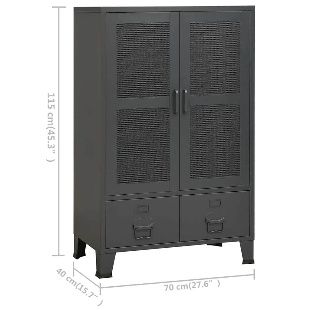 Industrial Storage Chest Metal 2 Drawers 2 Shelves Mesh Doors Anthracite