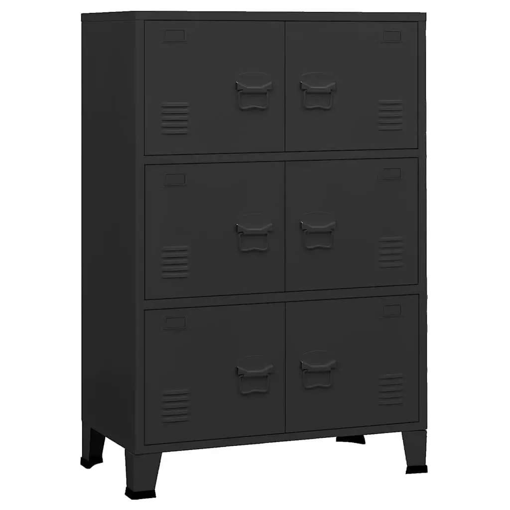 Metal Cabinet Storage Chest 6-Door Black Organiser Industrial Style 75x40x115cm