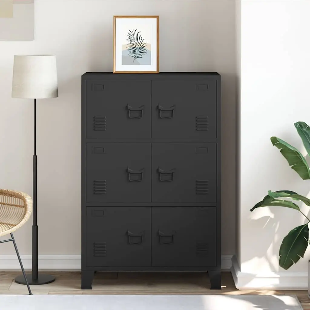 Metal Cabinet Storage Chest 6-Door Black Organiser Industrial Style 75x40x115cm