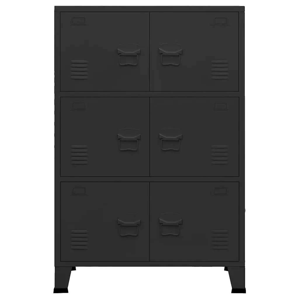 Metal Cabinet Storage Chest 6-Door Black Organiser Industrial Style 75x40x115cm