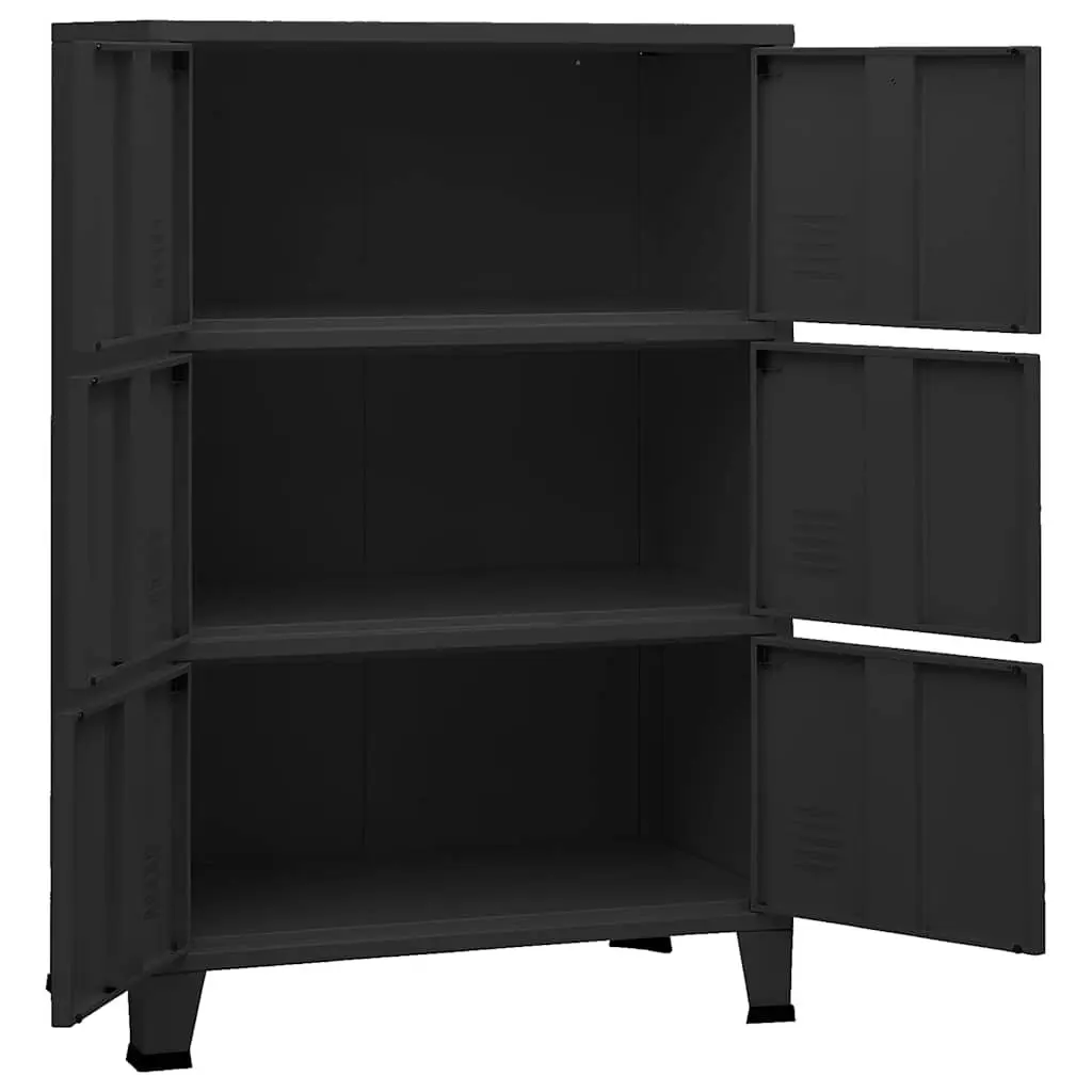 Metal Cabinet Storage Chest 6-Door Black Organiser Industrial Style 75x40x115cm