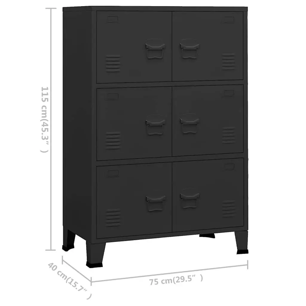 Metal Cabinet Storage Chest 6-Door Black Organiser Industrial Style 75x40x115cm